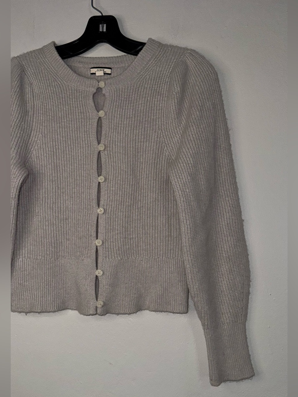 J. Crew Cashmere Light Gray Ribbed Button-Front Cardigan - Picture 3 of 10